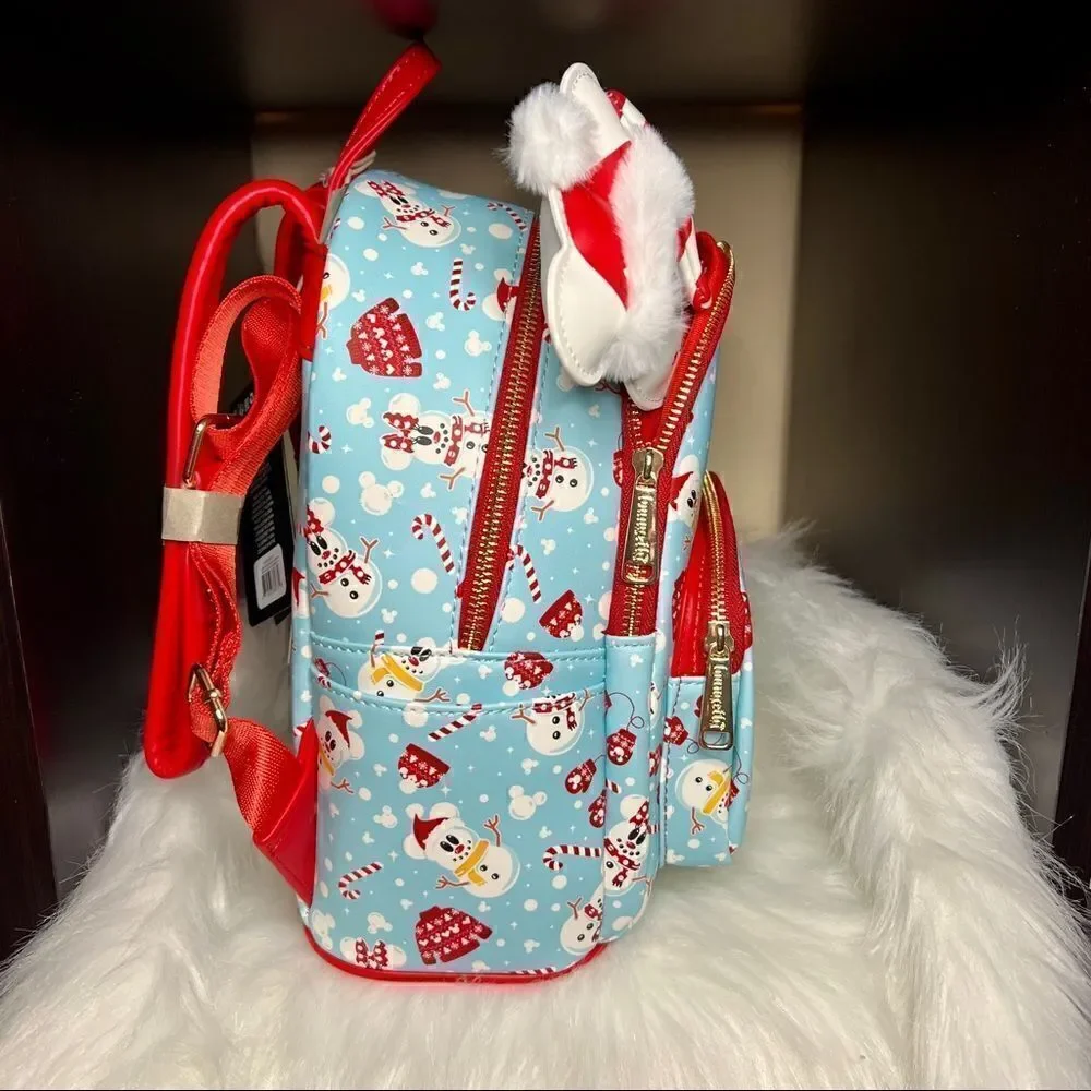Snowman Mickey & Minnie Mouse Mini Backpack with Ears Headband & Wallet NWT